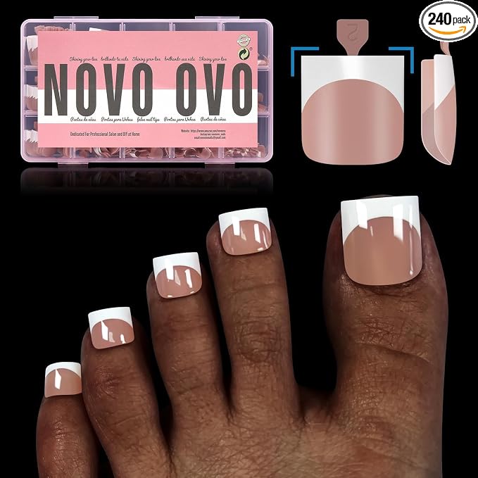 Sharp Square French tip Toe Nail Tips Brown Pink