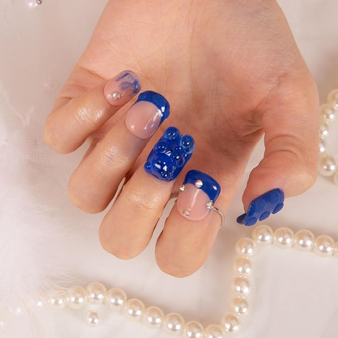 Little Blue Bear Blue French Tip