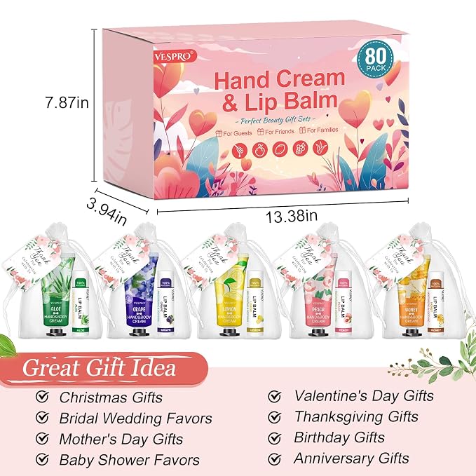 80 Sets Hand Cream and Lip Balm Gifts
