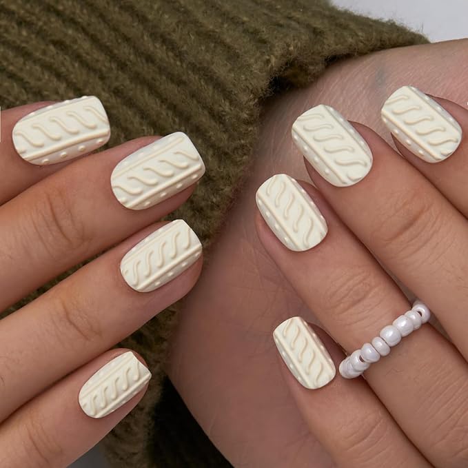 Cream Yellow 3D Sweater Nails