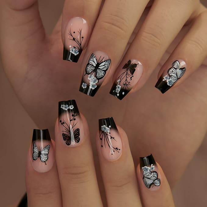 black butterfly nails