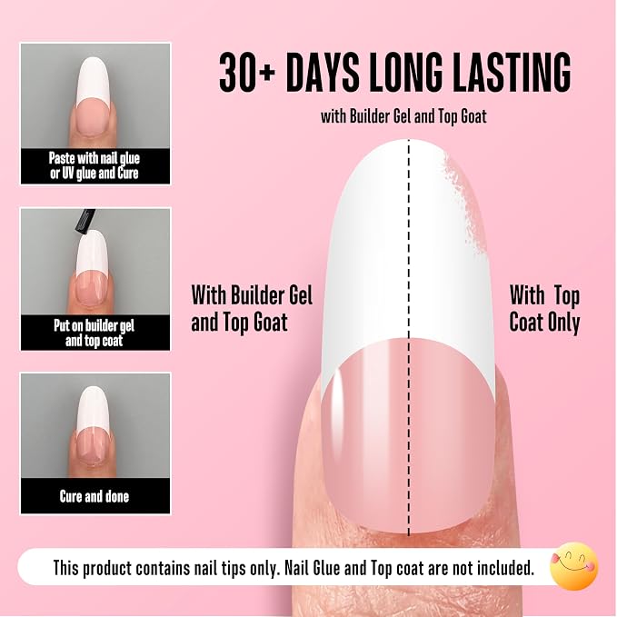 Medium/Long Oval Round Old School White French Tip Baby Pink 240