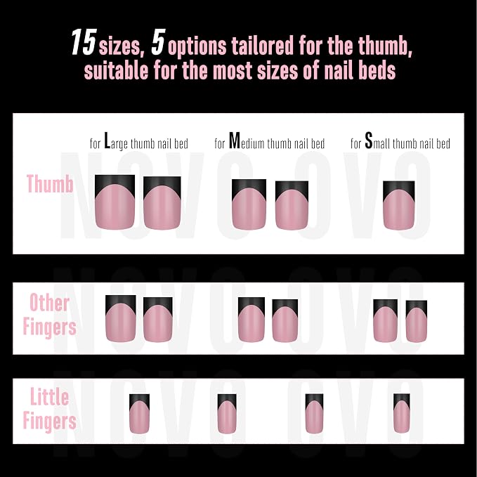 Short Sharp Square Nail Tips Black French Tip BERRY PINK