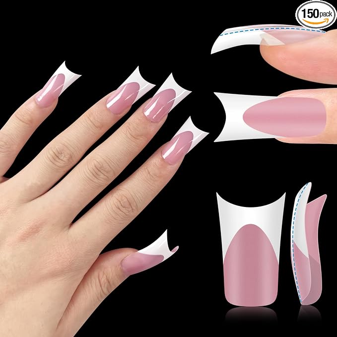 Duck Nails White French Tips Berry Pink Moon Curve