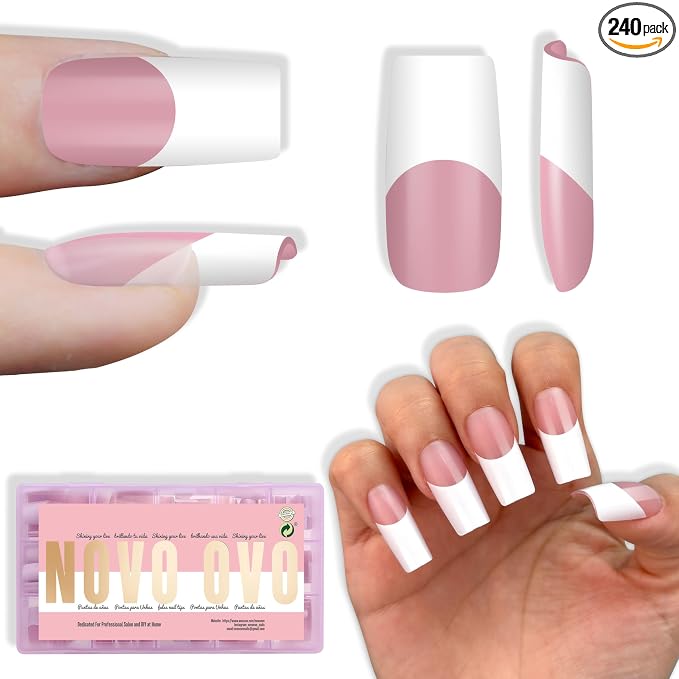Square Wide White French Tip Berry Pink