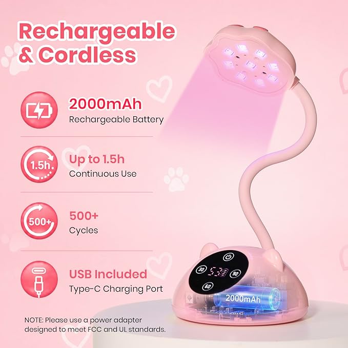 1-Pink Meowgic StrawPurr Mini UV Nail Lamp