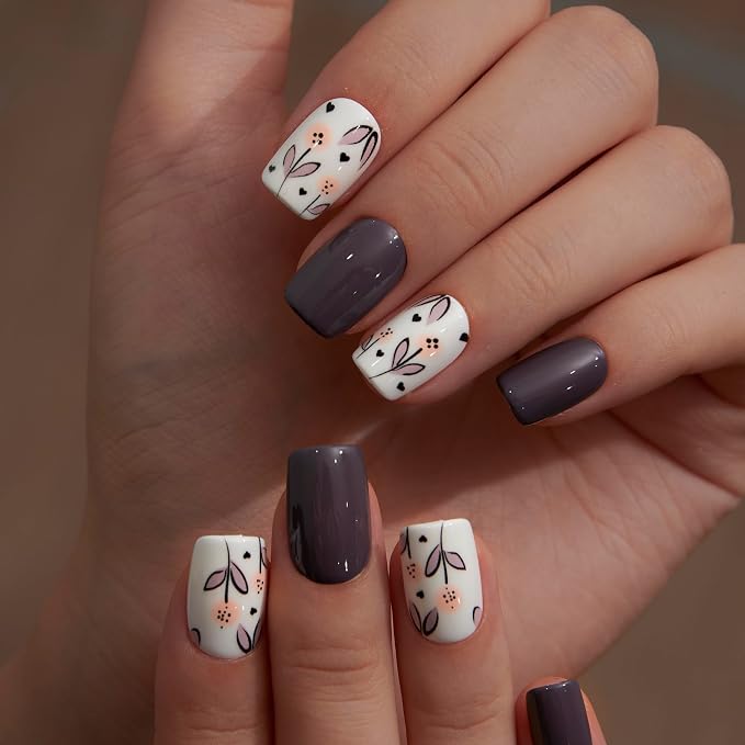 Short Square Floral Nails