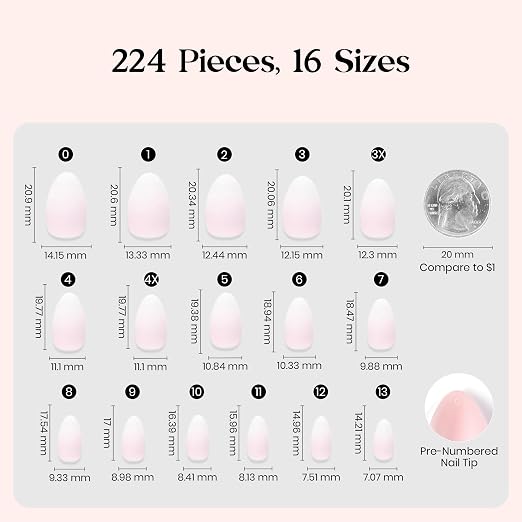 3 - Press On Nails Only | Short Amlond | White Ombre