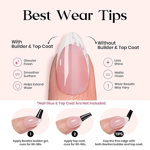 2 - Press On Nails Only | Short Amlond | Pink French
