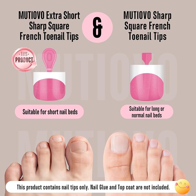MUTIOVO Extra Short Toe Nail White French Tip ROSE PINK