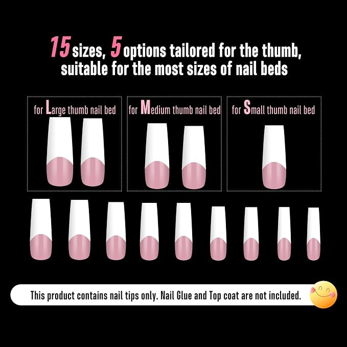 Square Long Wide White French Tip Berry Pink 240