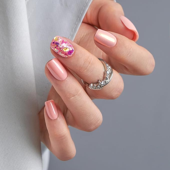 Shimmery Peach Nails
