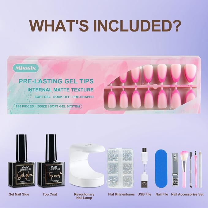 Pink Medium Almond nail kit