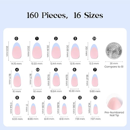 5 - Press On Nails Only | Short Amlond | Blue French