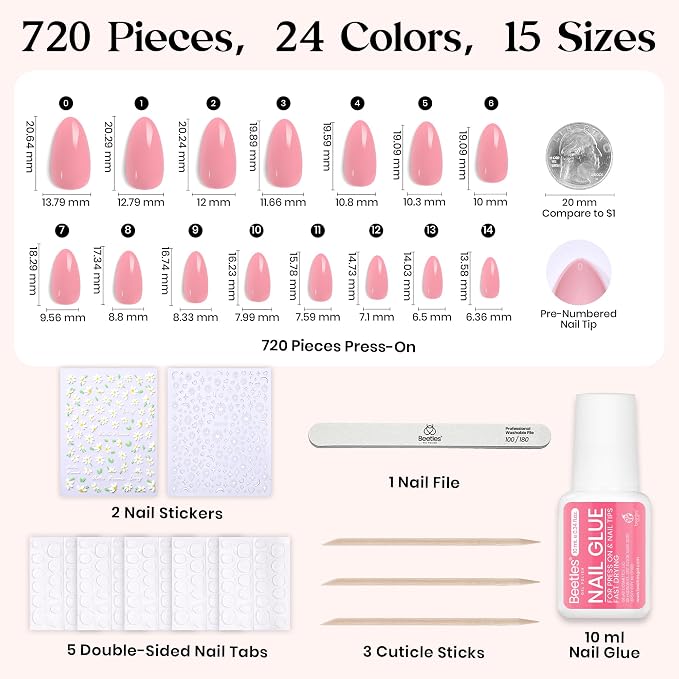 B - Nail Kit | Short Almond | Rainbow Gleam 720PCS