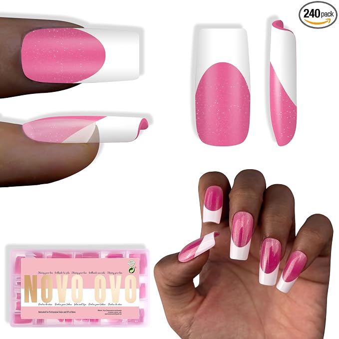 Square White French Tip Rose Pink