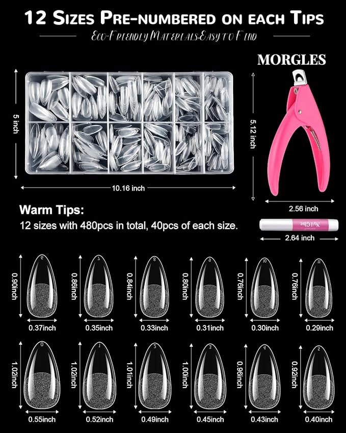 480PCS Almond Nail Tips