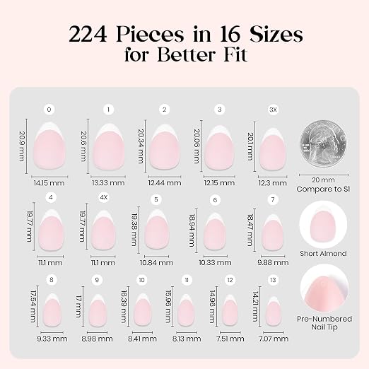 2 - Press On Nails Only | Short Amlond | Pink French