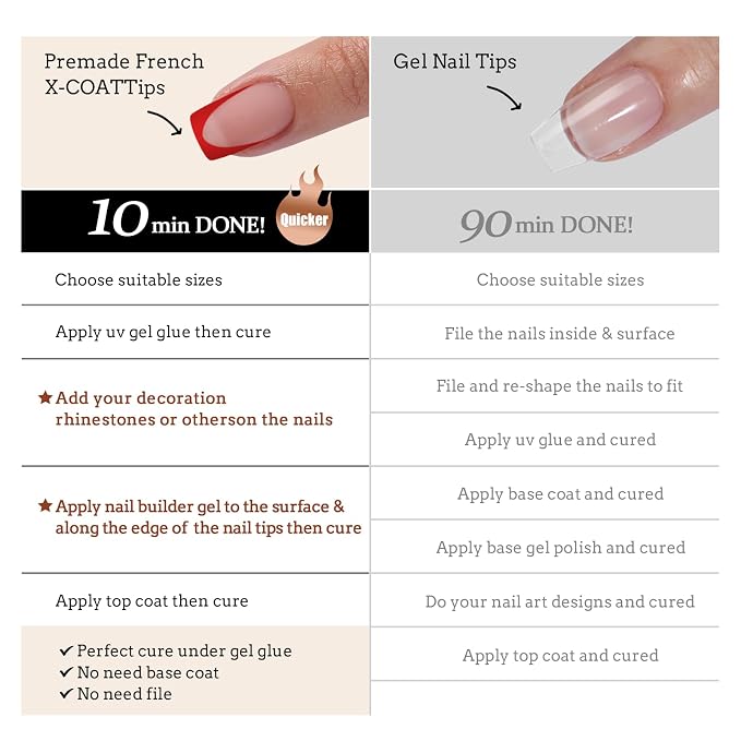 02 S - Square Red French in Nude Base