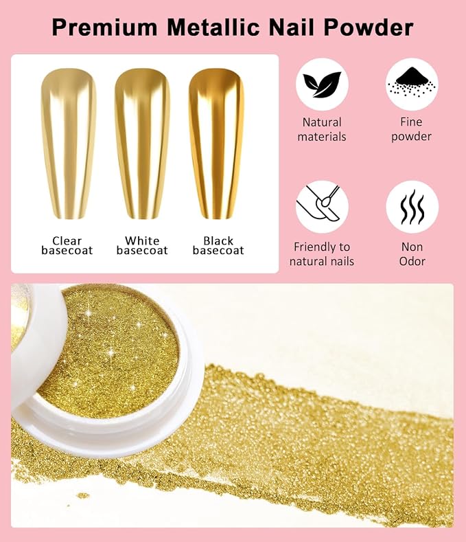 Gold Silver White&Pink chrome nail powder