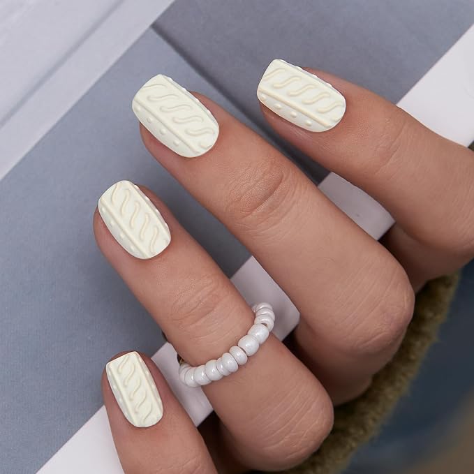 Cream Yellow 3D Sweater Nails