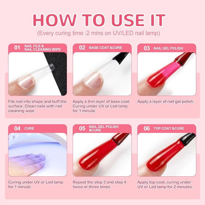 55 Summer Color s Gel Polish Set + 5 Top Base Coat