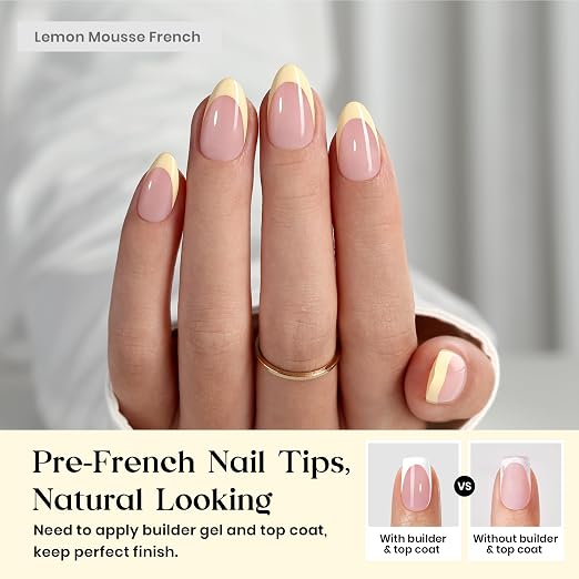5 - Press On Nails Only | Short Amlond | Yellow French