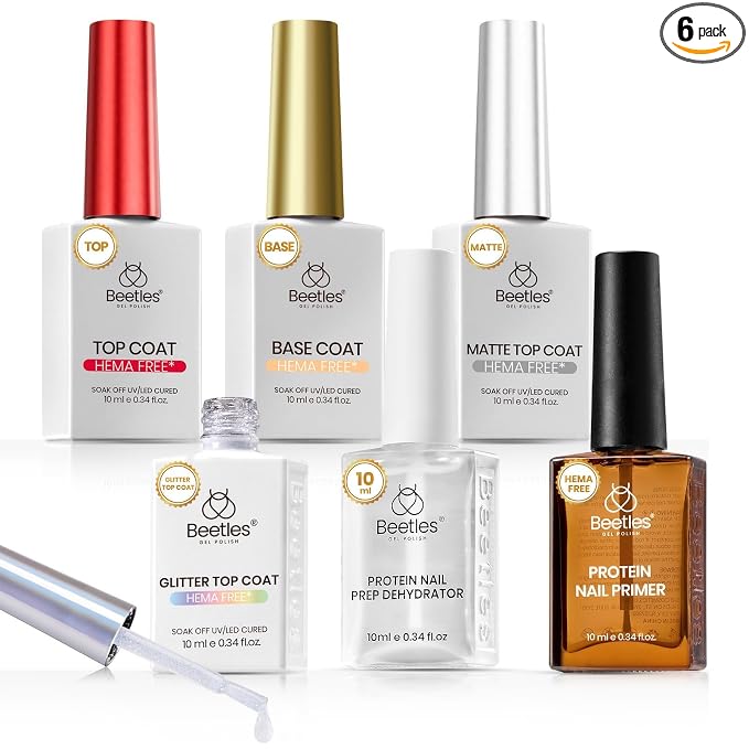 6 Pcs Hema-Free Gel Base & Top Coat & Nail