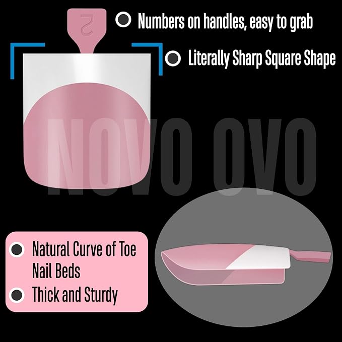 Sharp Square French tip Toe Nail Tips Berry Pink