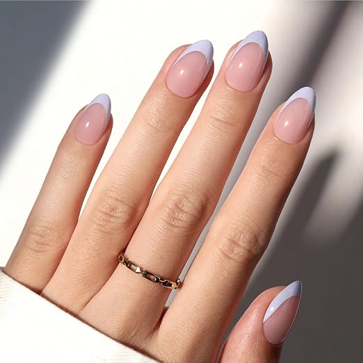 5 - Press On Nails Only | Short Amlond | Blue French
