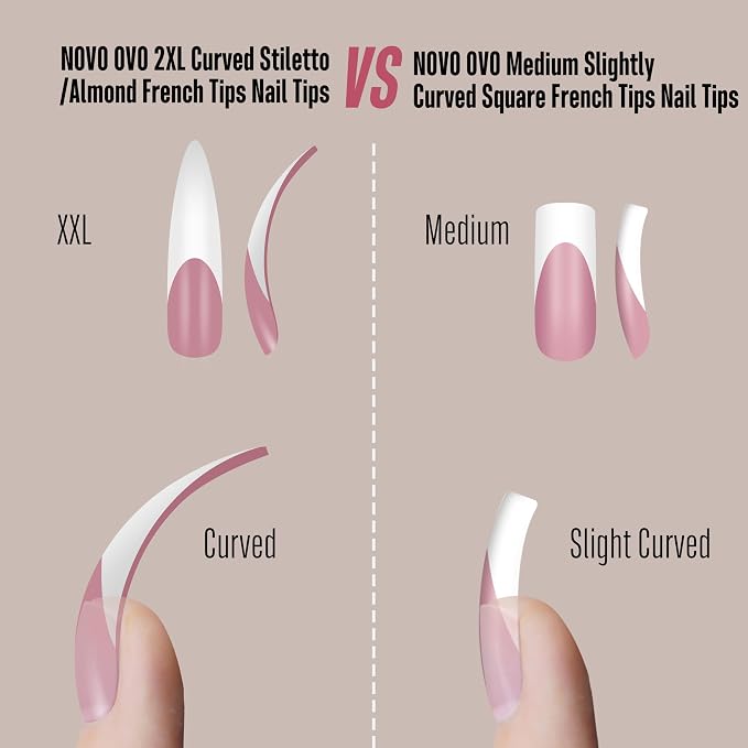 XXL Stiletto Almond Curved Berry Pink French Tip