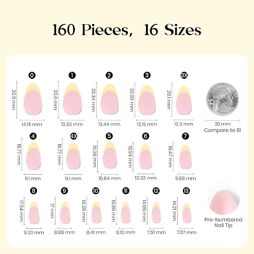 5 - Press On Nails Only | Short Amlond | Yellow French