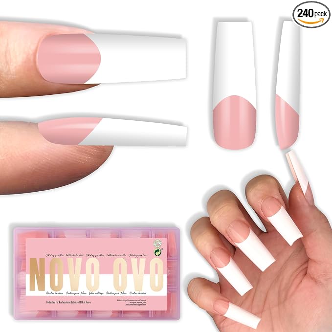 Square Long Wide White French Tip Baby Pink 240