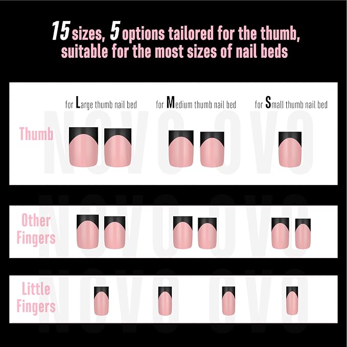 Short Sharp Square Nail Tips Black French Tip BABY PINK