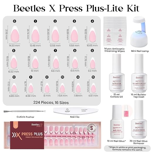 B - Press On Nail Kit | Short Amlond | Pink French