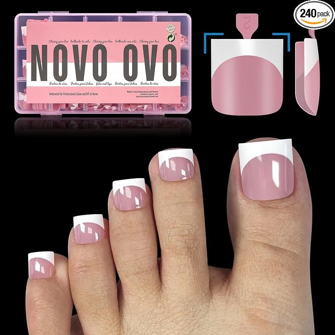 Sharp Square French tip Toe Nail Tips Berry Pink
