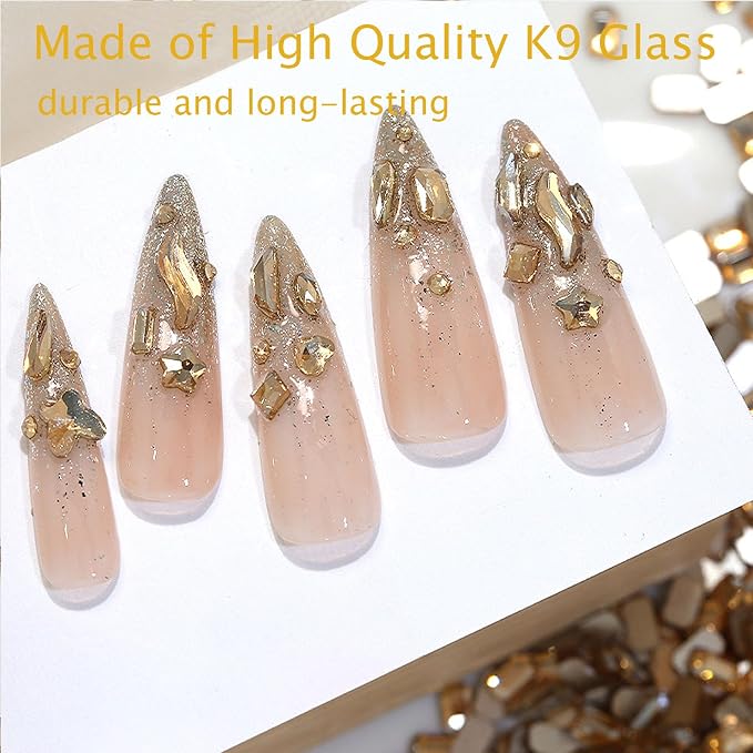 champagne nail rhinestones