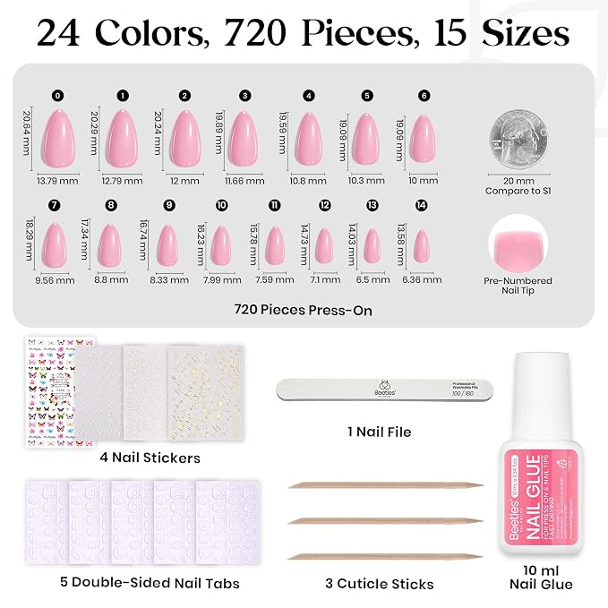 A - Nail Kit | Short Almond | Mirror Ball 720PCS