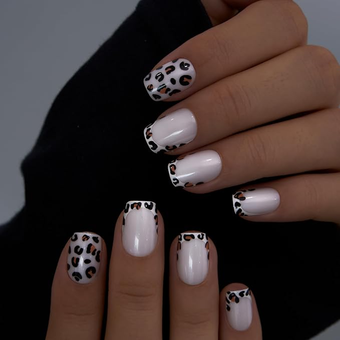 leopard print French nails