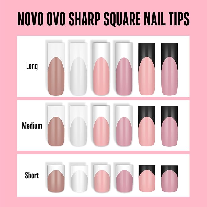 Long Sharp Square White French Tip Naili Tips Brown Pink 180