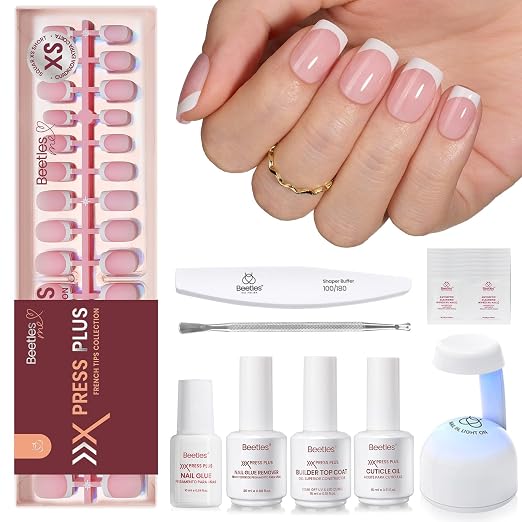 C - Press On Nail Kit | Extra Short Square | Pink French