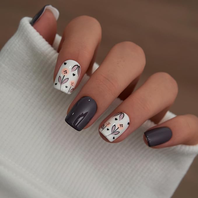 Short Square Floral Nails
