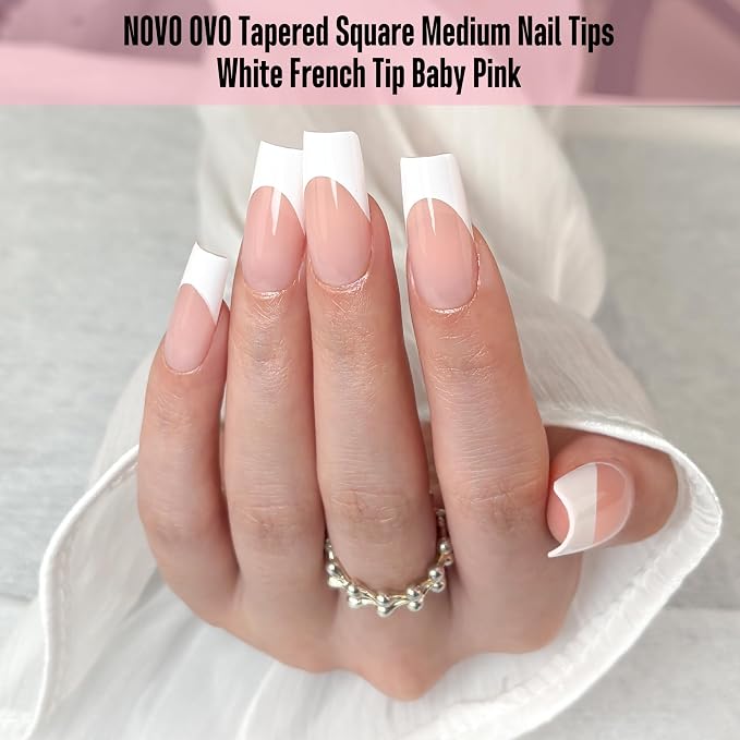 Square White French Tip Baby Pink