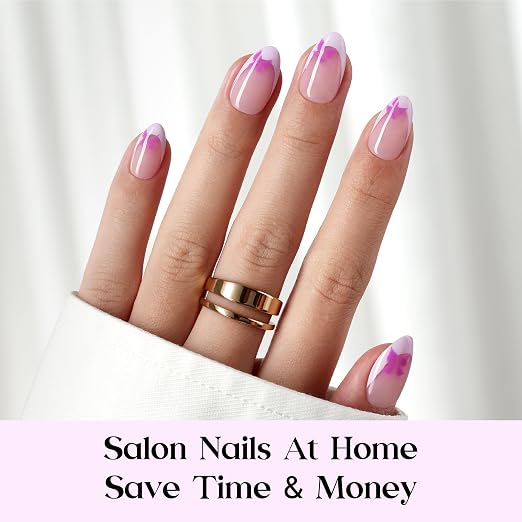 5 - Press On Nails Only | Short Amlond | Purple French