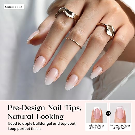 3 - Press On Nails Only | Short Amlond | Peach Ombre