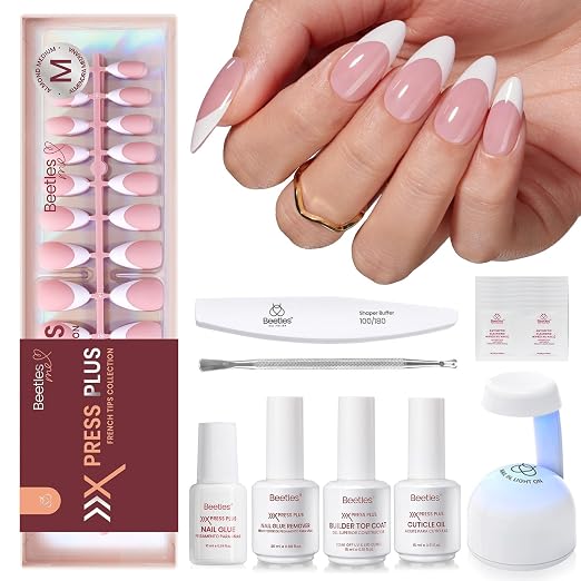 D - Press On Nail Kit | Medium Amlond | Pink French