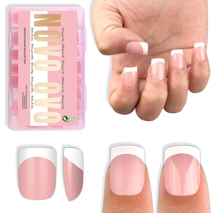 XXS Extra Short Square Round White French Tip BABY PINK