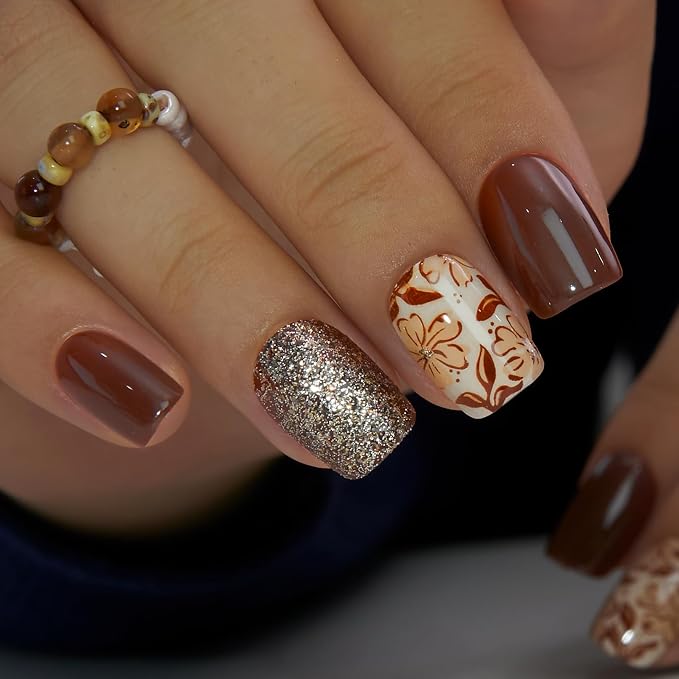 Brown Floral and Glitter