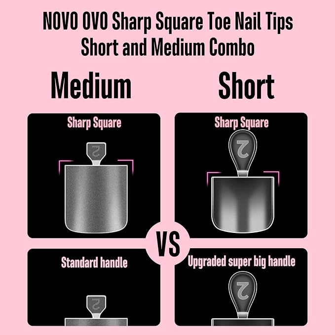Short and Medium Sharp Square Toe Nail Tips Combo