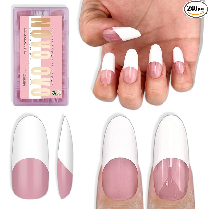 Medium/Long Oval Round Old School White French Tip Berry Pink 240